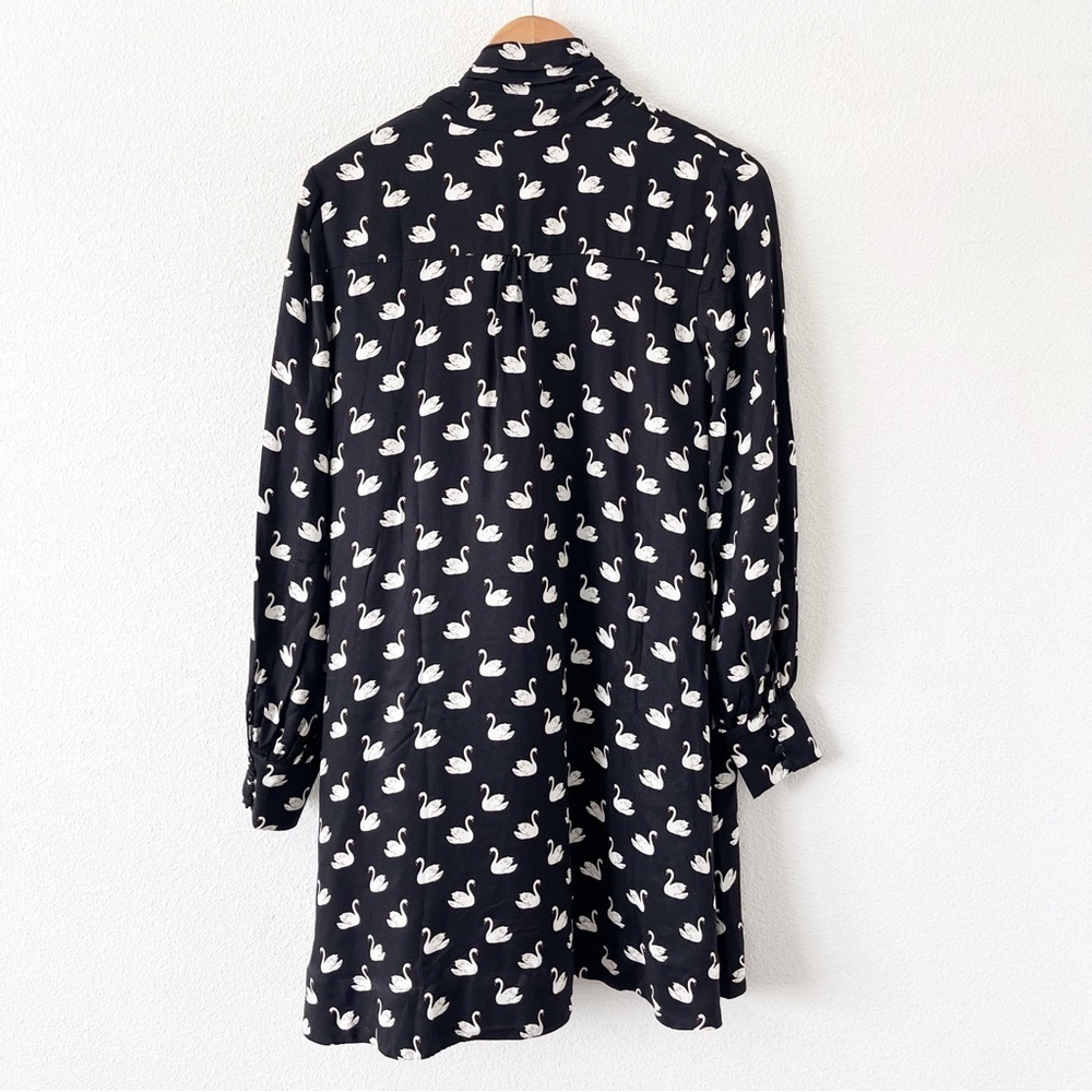 Anthropologie Maeve The Caroline Tie-Neck Mini Dress Black Swan Print - Picture 7 of 9